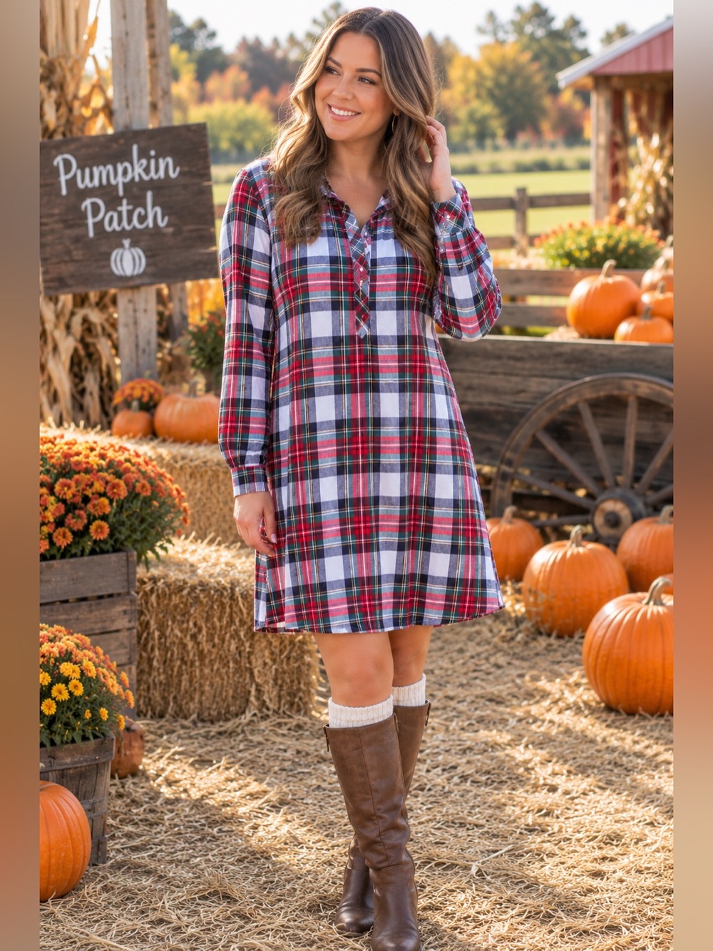 Vineyard Vines Red, Black & White Plaid Long-Sleeve Tunic